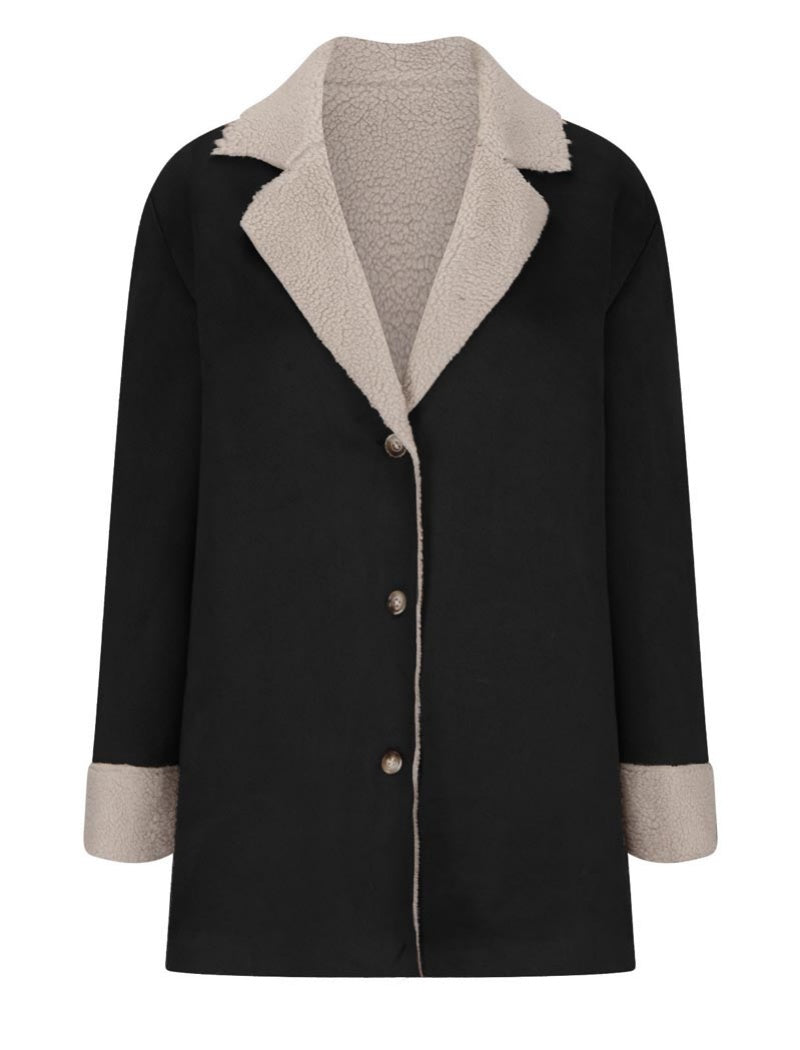 Shearling Trim Button-Down Coat