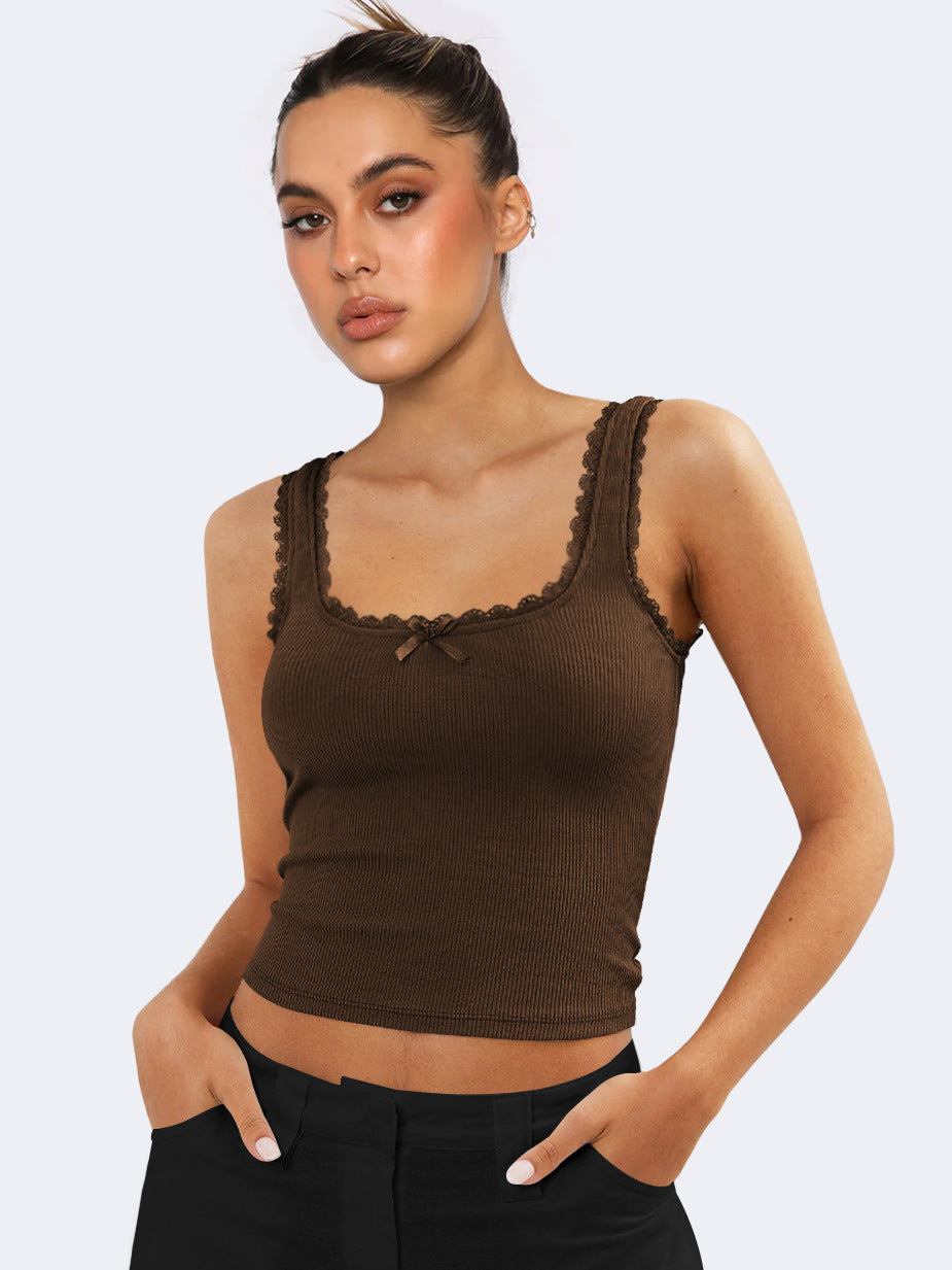 Lace Trim Knit Crop Top