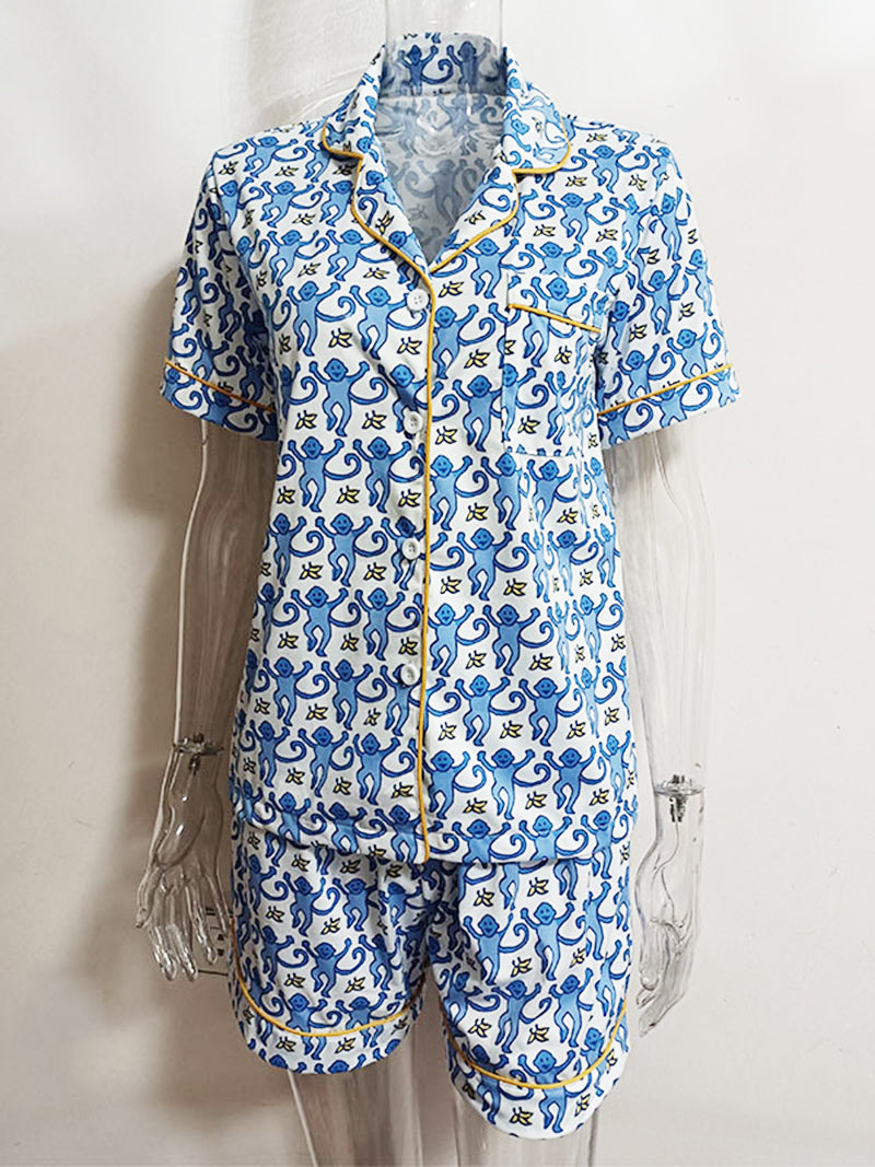 Monkey Print Shirt and Shorts Set