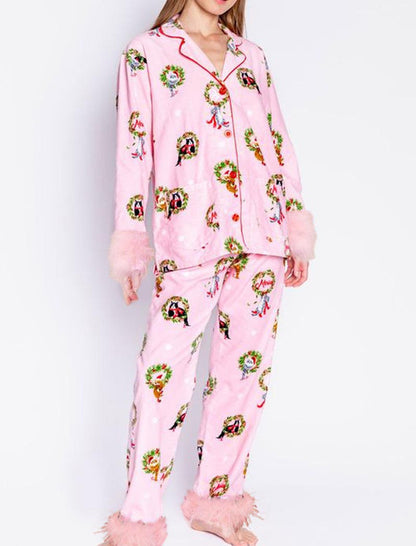 Graphic Long-Sleeve Top and Pants Pajama Set