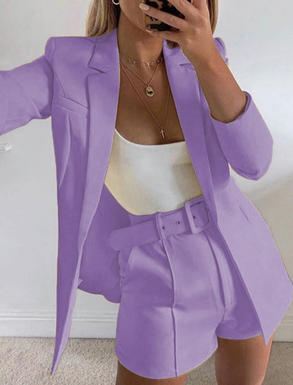 Belted Blazer and Shorts Set