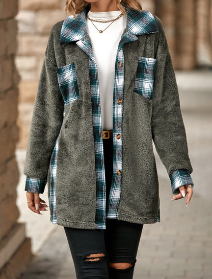 Plaid Trim Sherpa Overshirt