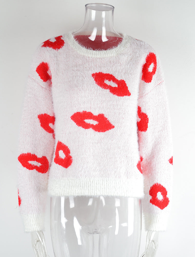 Sweater with Lip Pattern Print