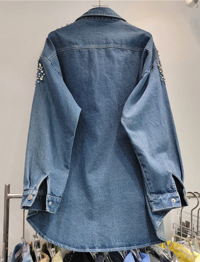Embellished Oversized Denim Shirt