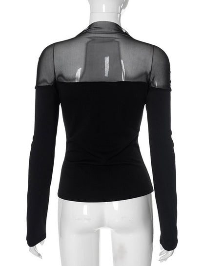 Sheer Panel Long Sleeve Top