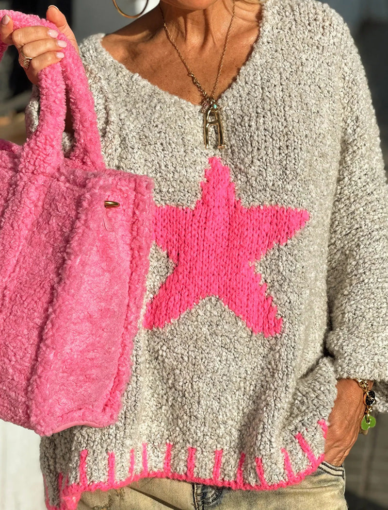 Star Accent Loose Knit Sweater