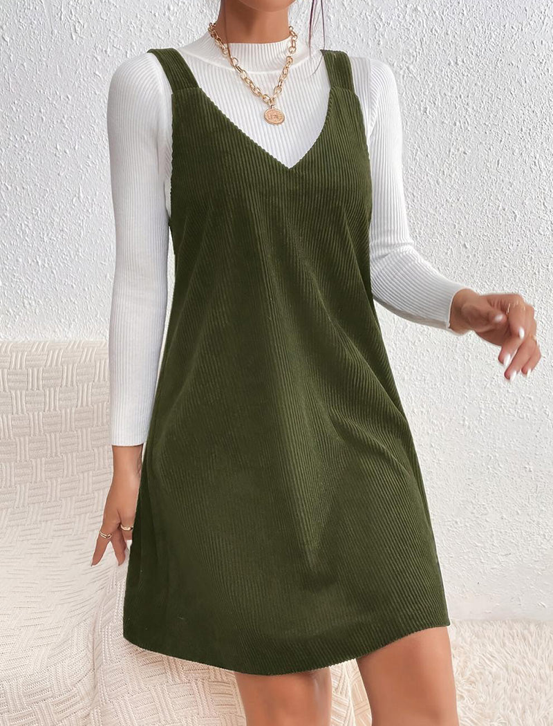 Sleeveless Corduroy A-Line Dress