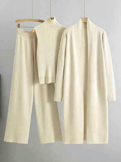 Solid Sleeveless Top and Pants and Coat Set