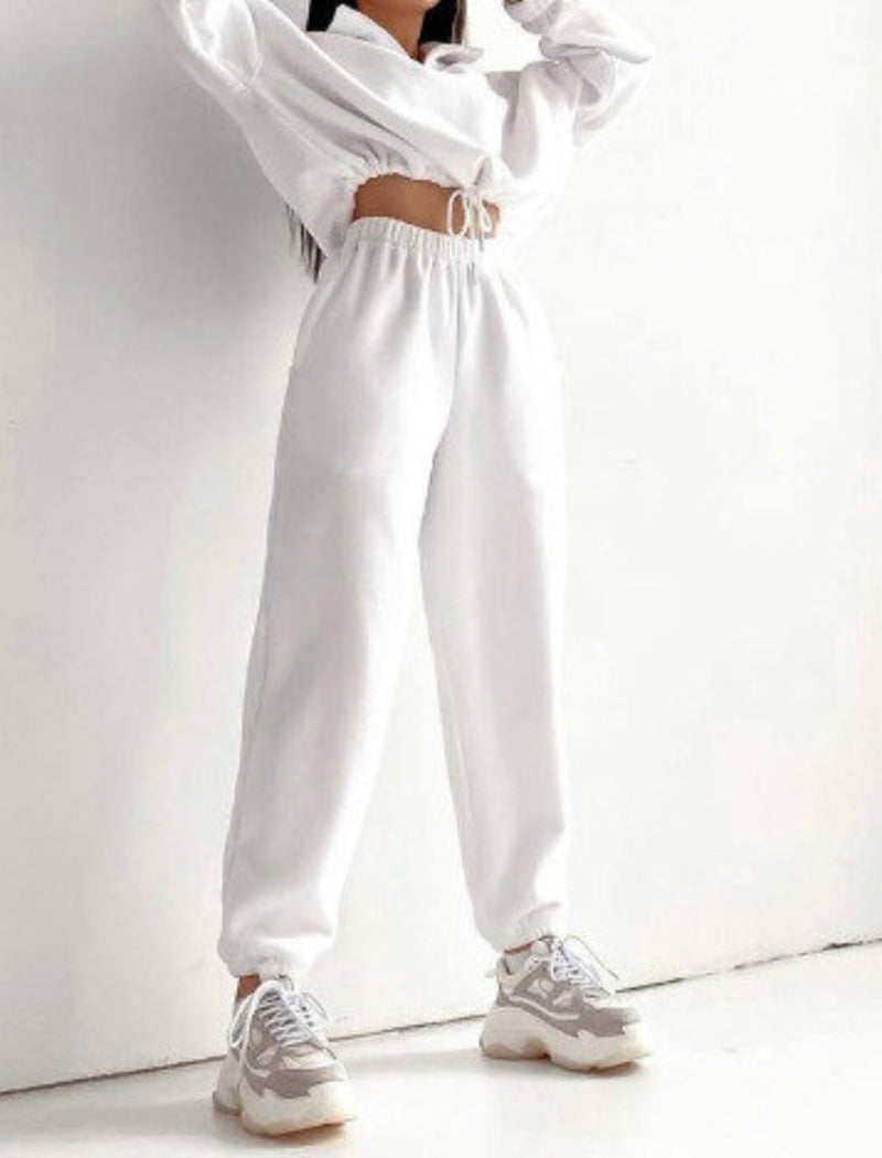 High-Neck Cropped Hoodie with Joggers