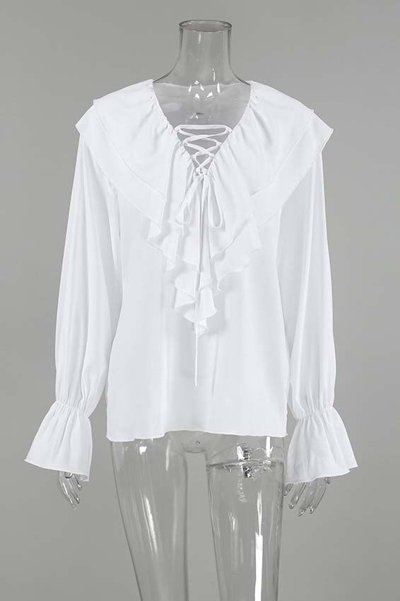 Ruffled Lace-Up Shirt