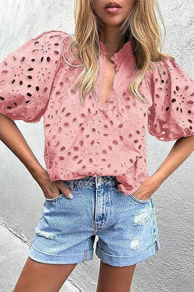 Eyelet Puff Sleeve Blouse