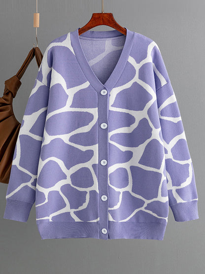 Giraffe Print Button-Up Cardigan