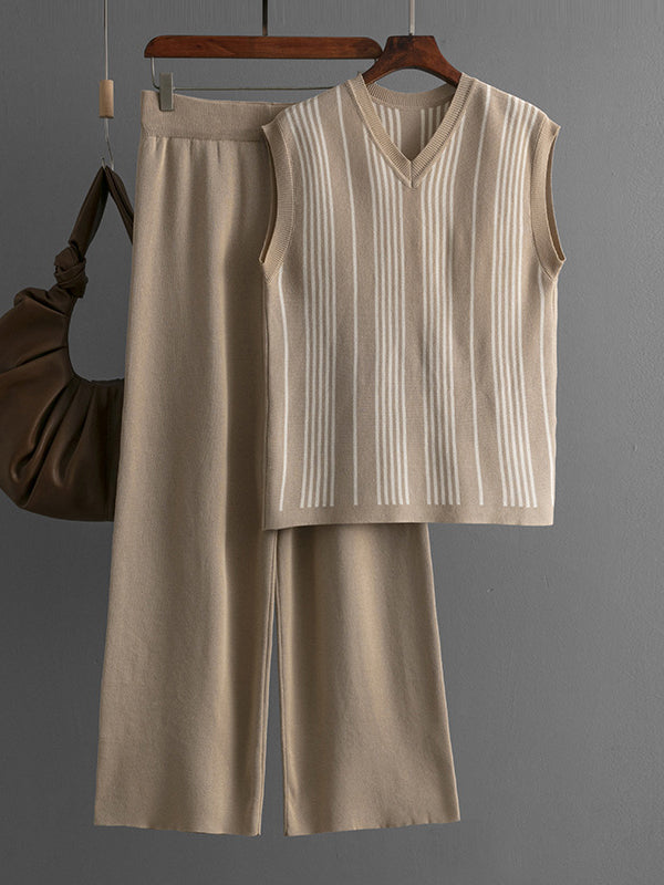 Striped Knit Top and Wide-Leg Pants Set