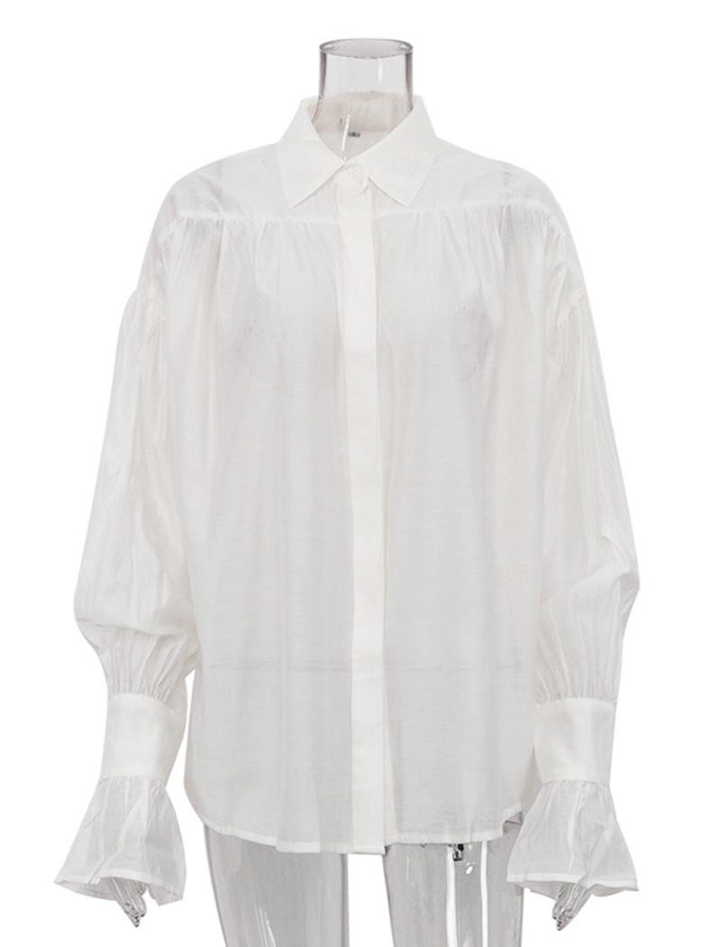 Buttoned Flare-Sleeve Blouse