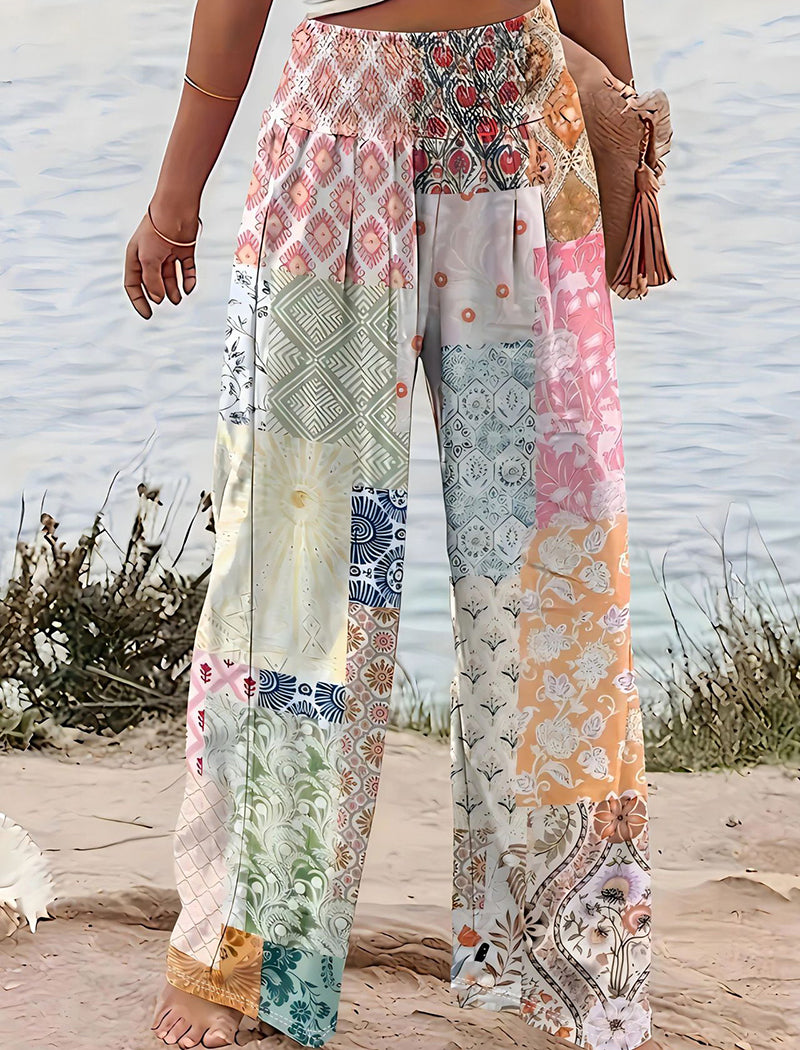 Patchwork Bohemian Wide-Leg Pants