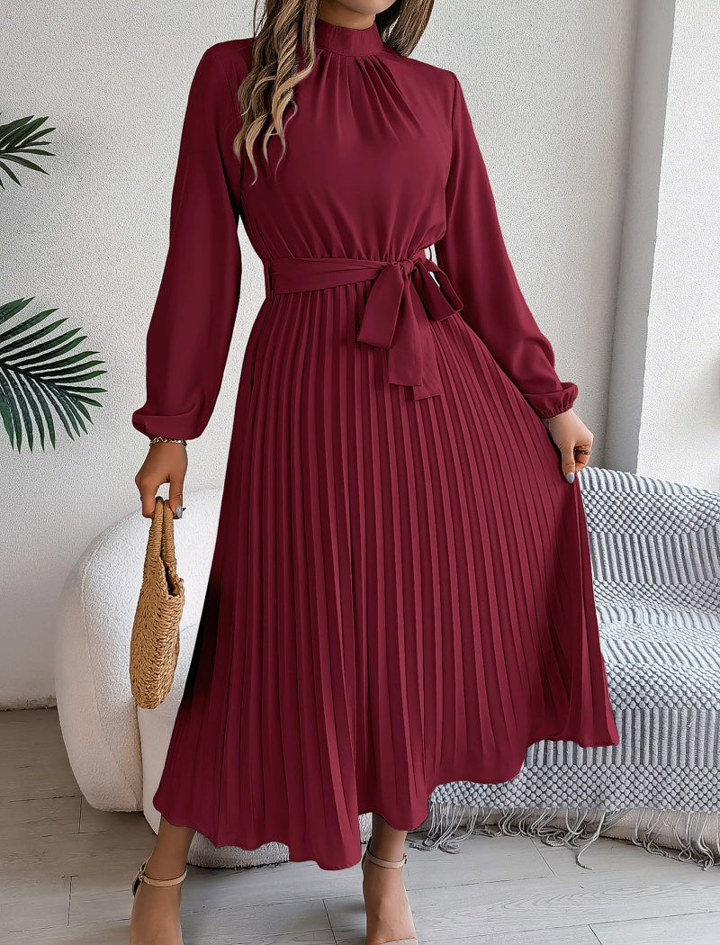 Pleated Dress with Tie Waist