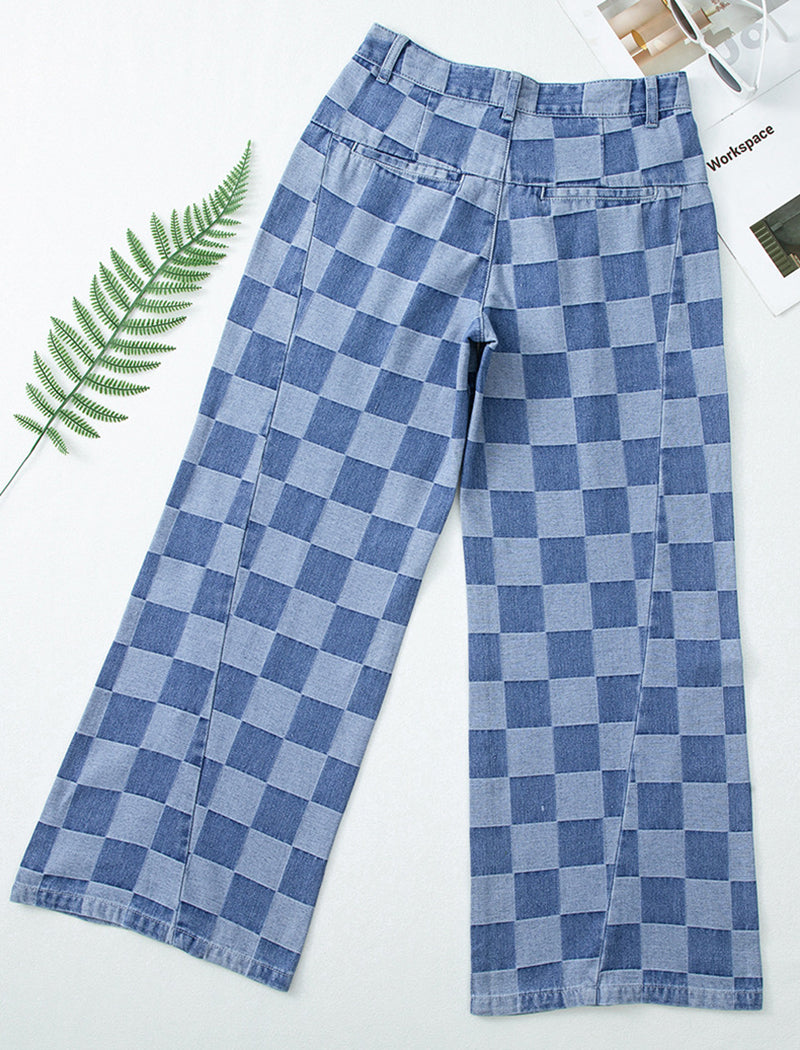 Plaid Wide-Leg Baggy Jeans