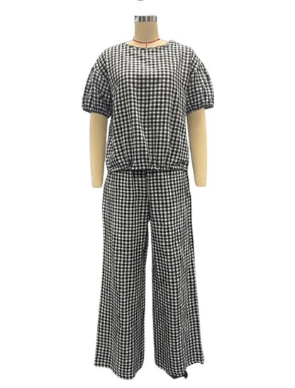 Gingham Top and Wide-Leg Pants Set