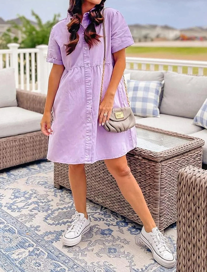 Button-Front Denim Shirt Dress