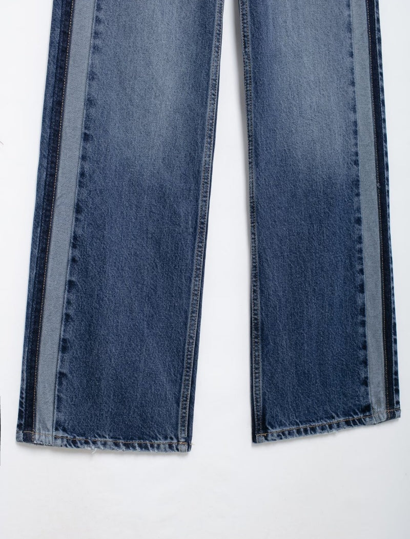 High-Waisted Wide-Leg Jeans with Side Stripes