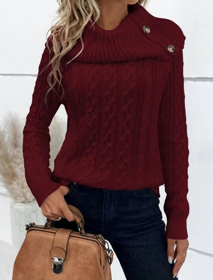 Buttoned Cable Knit Turtleneck Sweater