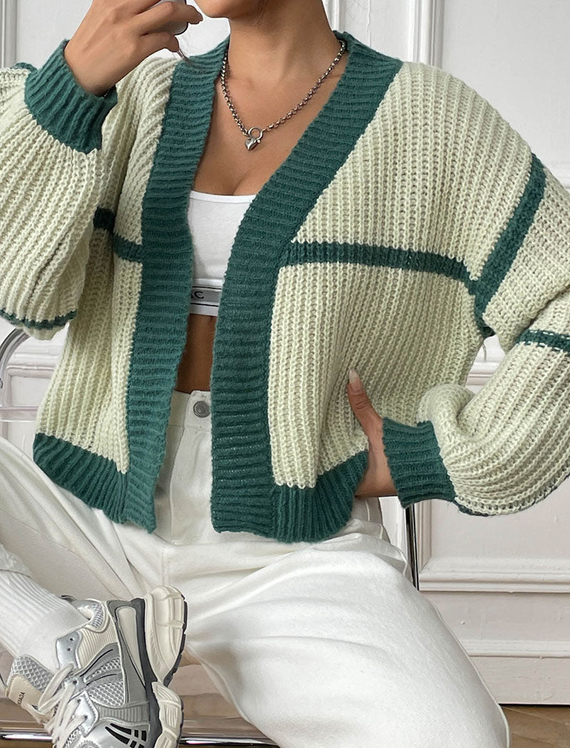 Striped Open-Front Knit Cardigan