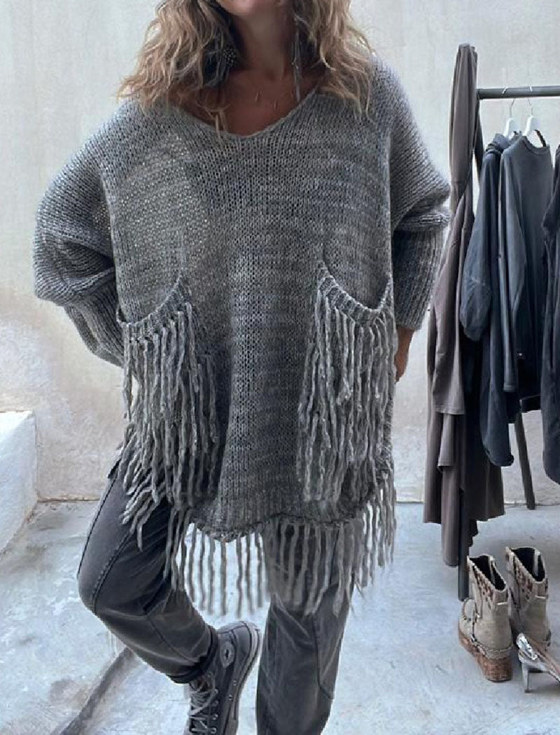 Fringe Detail Oversized Sweater