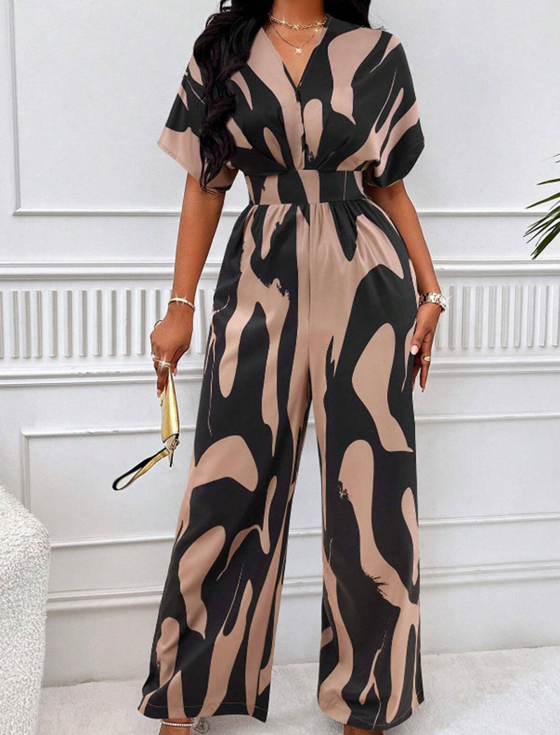 Abstract Print V-Neck Jumpsuit