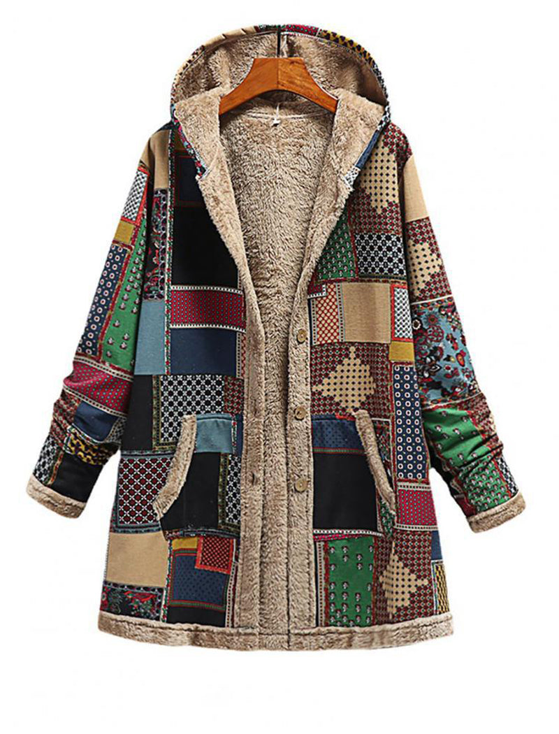 Geometric Print Hooded Coat