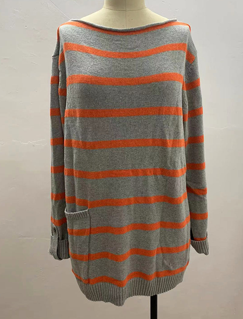 Striped Long Sleeve Buttoned Sweater