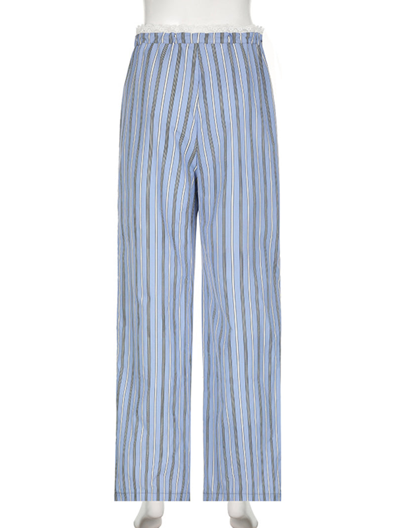 Drawstring Striped Wide-Leg Pants