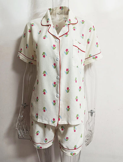 Floral Print Pocket Lounge Set Pajamas