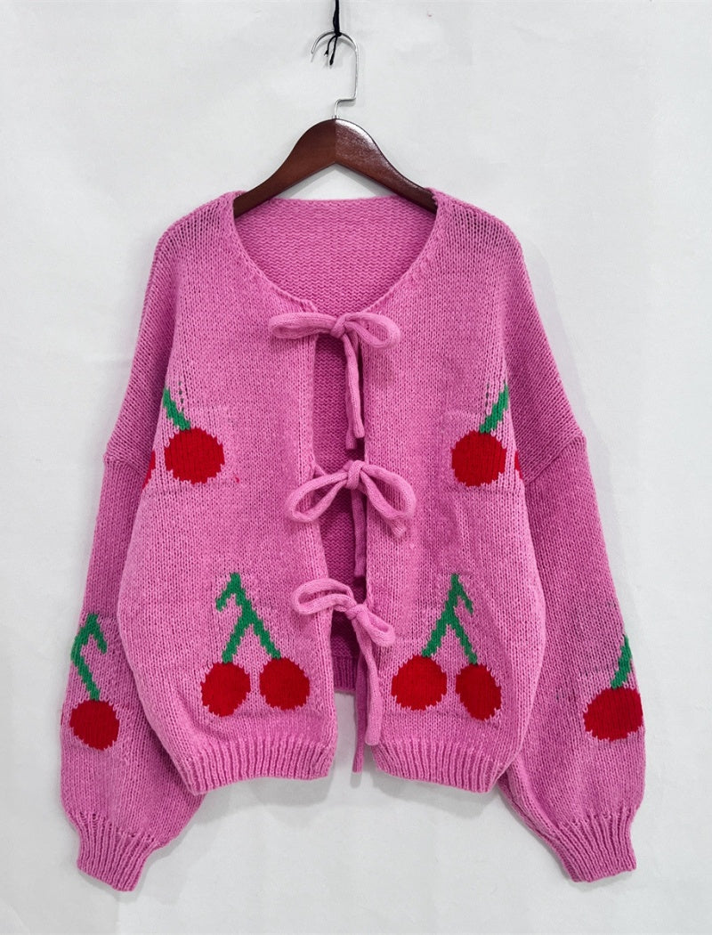 Strawberry Print Oversized Knit Cardigan