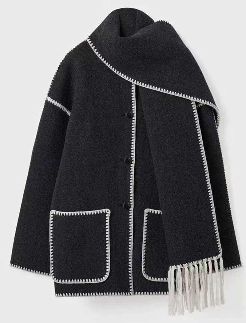 Fringe Trim Oversized Shawl Coat