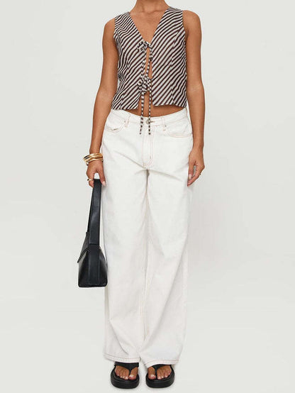 Striped Tie Front Crop Vest