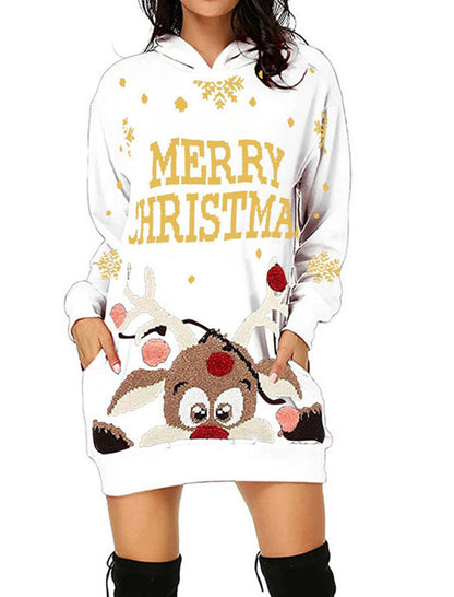 Reindeer Graphic Christmas Hoodie Dress