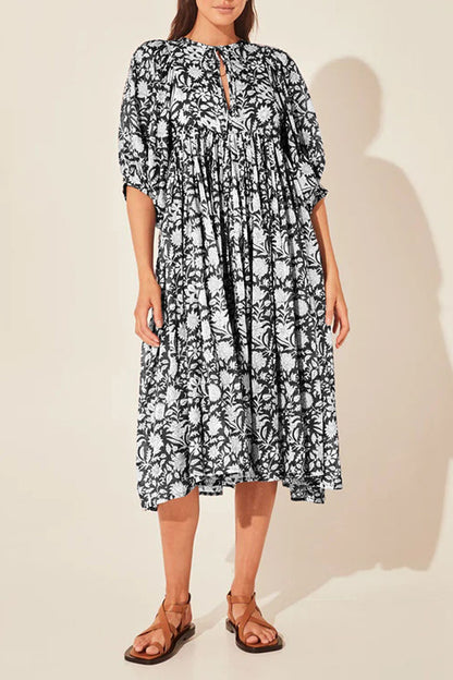 Floral Print A-line Midi Dress