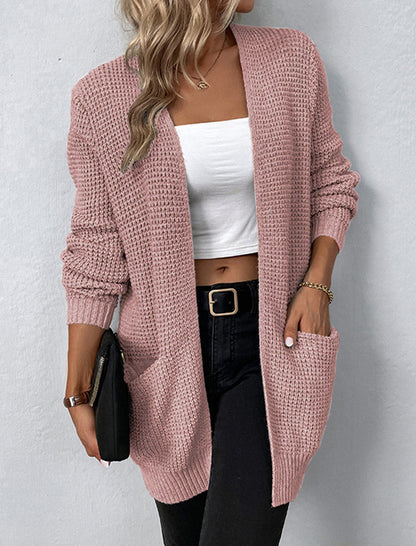 Waffle Knit Open-Front Cardigan