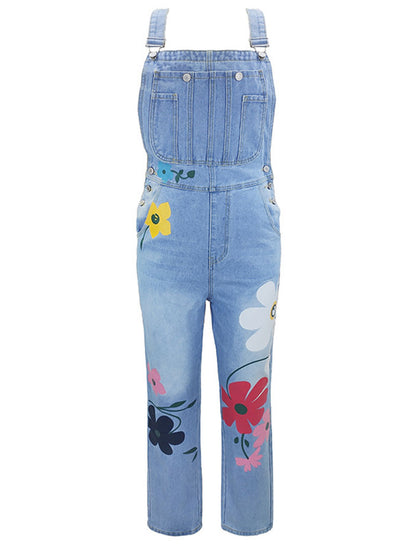 Floral Denim Overalls