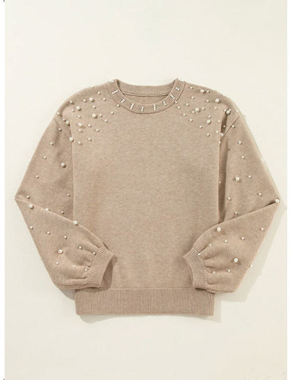 Pearl Embellished Puff-Sleeve Sweater