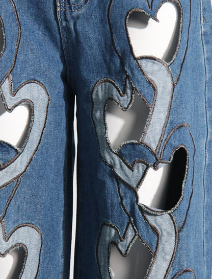 Cutout Heart-Detail Denim Jeans