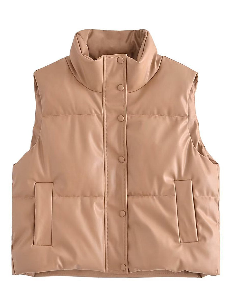 Padded Stand-Collar Sleeveless Vest