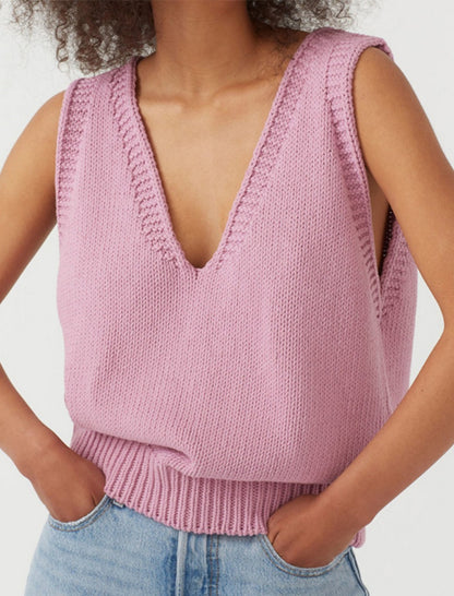 V-neck Knit Sleeveless Vest