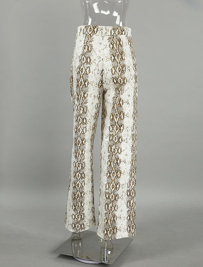Snake Print High-Waisted Casual Pants