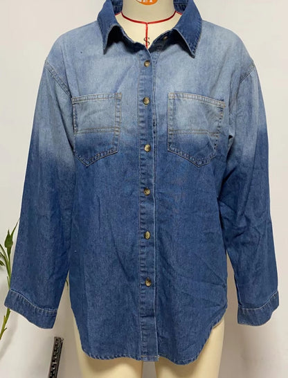 Button-Up Denim Shirt with Front Pockets