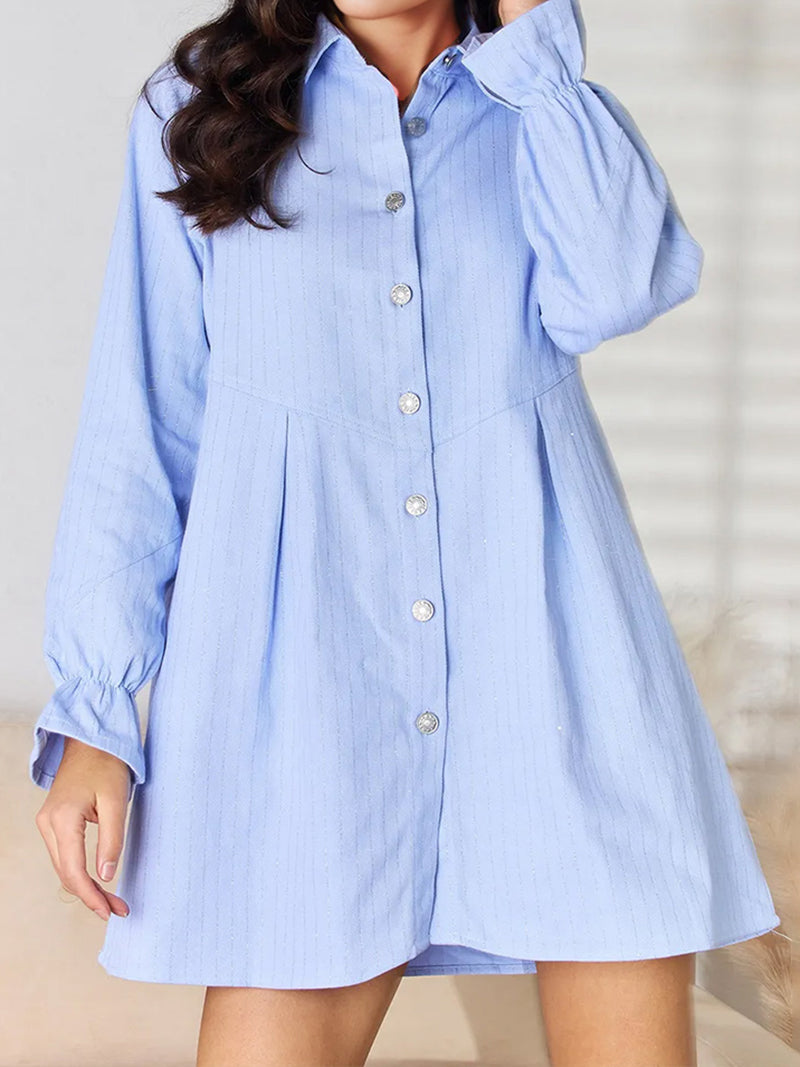 Solid Button-Up Mini Dress