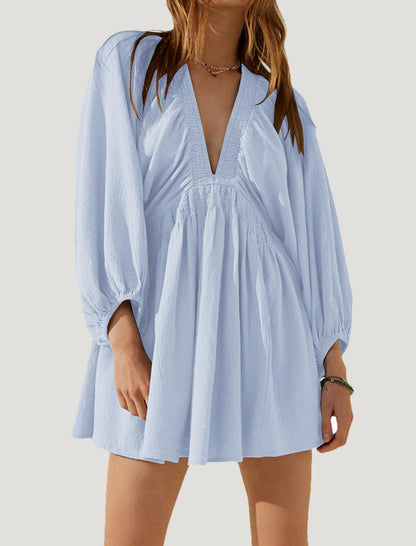 Puff Sleeve V-Neck Mini Dress