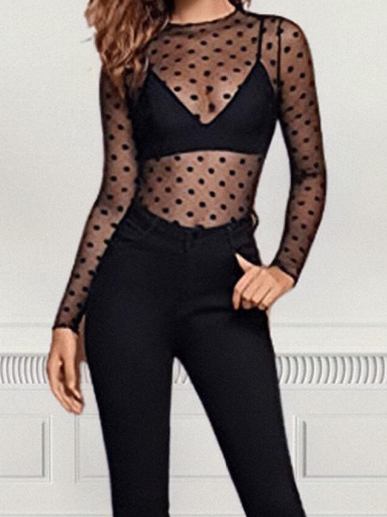 Polka Dots Sheer Long-Sleeve Top