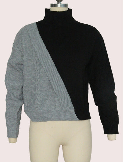 Two-Tone Cable Knit Sweater