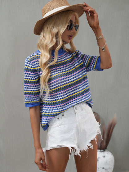 Color-Block Striped Knit Sweater